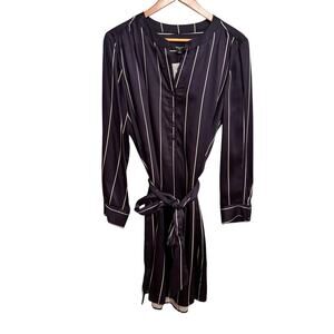 NWT Tahari ASL Ciara Dress Sz 12 Navy Stripe Belted Shirt Dress Coastal Resort